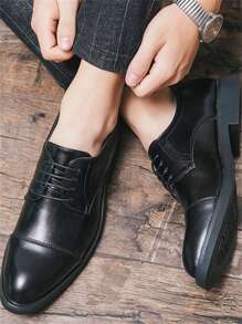 Men's Pointed Toe Formal Business Dress Leather Shoes - Black - View 4