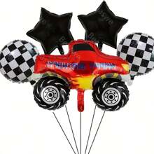 5 件套怪物卡车铝箔气球套装，适用于赛车主题生日派对、生日派对装饰品、汽车主题派对用品 - 彩色 - 查看 10