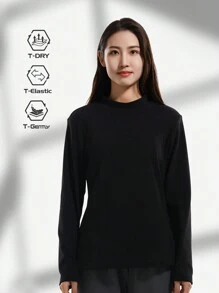 TECTOP Women's Fall And Winter Outdoor Climbing Double-Sided Padded Long-Sleeved T-Shirt Bottoming Shirt Warm Windproof Soft Stretch Half-High Collar