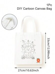 1 件卡通独角兽/长颈鹿/可爱小恐龙/狮子/老虎 DIY 涂鸦帆布包，大容量卡通印花手提包，时尚休闲手提包，非常适合杂货店购物、日常使用、艺术派对礼品袋、生日派对礼品包装袋和储物用品 - 彩色 - 查看 13