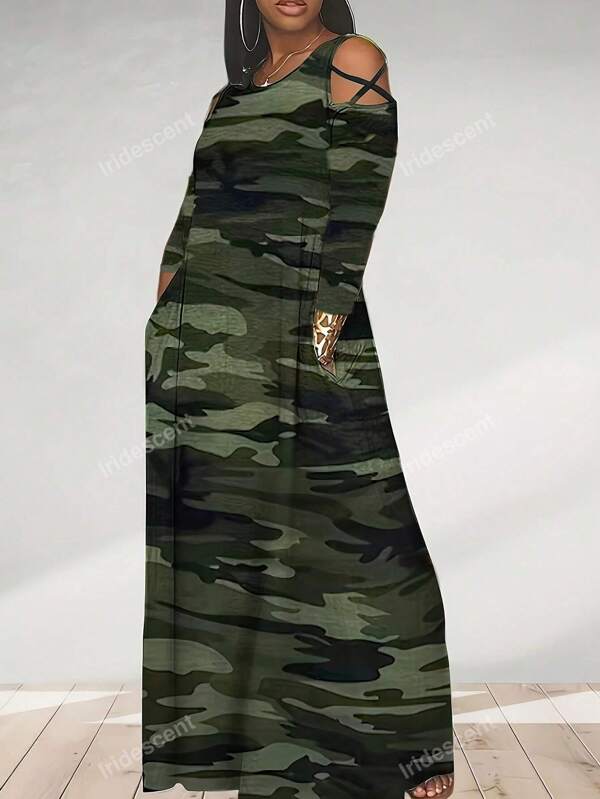 Plus Size Casual Round Neck Long Sleeve Ankle Length Dress