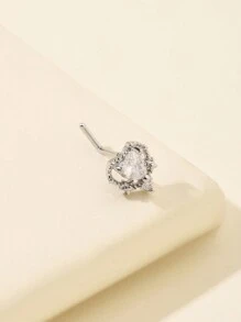 1pc Heart Rhinestone Stainless Steel Silver Nose Stud Valentines - Silver - View 4