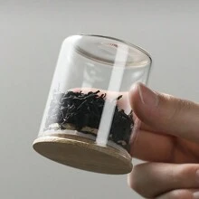 迷你小号空透明密封密封茶罐收纳盒玻璃香草香料罐瓶小瓶储存容器带木竹密封盖适用于散装茶玻璃器皿，玻璃瓶 - 無色 - 查看 4