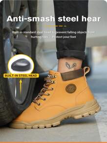 Men&Women's Comfortable & Safe Work Shoes, Anti-Crush, Anti-Puncture, Wear-Resistant With Steel Toe, Black/Yellow, High-Top, Anti-Pressure Construction/Garden Waterproof Safety Boots, Unisex Labor Protection Shoes