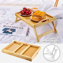 2pcs Bed Tray Table With Foldable Legs, Breakfast Trays With Handles, Eating, Working, Laptop Or Snacking - Breakfast Trays For Bed - Natural Bamboo For Strength And Beauty
