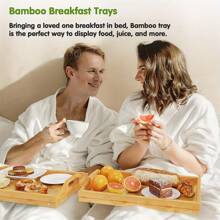 2pcs Bed Tray Table With Foldable Legs, Breakfast Trays With Handles, Eating, Working, Laptop Or Snacking - Breakfast Trays For Bed - Natural Bamboo For Strength And Beauty