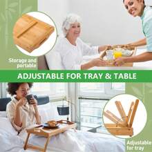 2pcs Bed Tray Table With Foldable Legs, Breakfast Trays With Handles, Eating, Working, Laptop Or Snacking - Breakfast Trays For Bed - Natural Bamboo For Strength And Beauty
