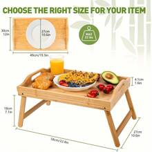 2pcs Bed Tray Table With Foldable Legs, Breakfast Trays With Handles, Eating, Working, Laptop Or Snacking - Breakfast Trays For Bed - Natural Bamboo For Strength And Beauty