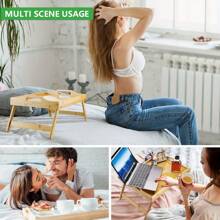 2pcs Bed Tray Table With Foldable Legs, Breakfast Trays With Handles, Eating, Working, Laptop Or Snacking - Breakfast Trays For Bed - Natural Bamboo For Strength And Beauty