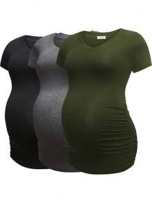 3pcs/Set Summer Maternity Short Sleeve T-Shirt - Army Green - View 1
