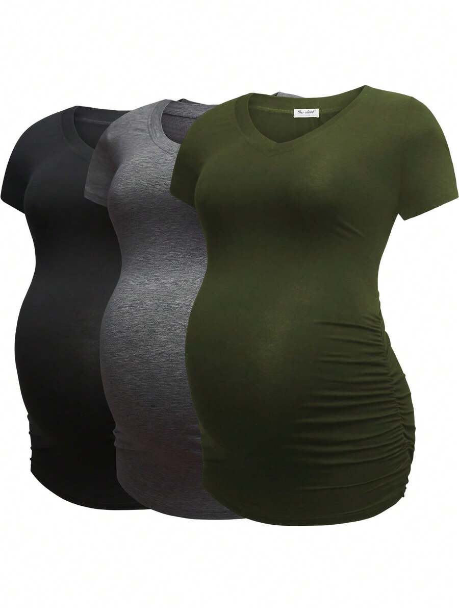 3pcs/Set Summer Maternity Short Sleeve T-Shirt - Army Green - View 1