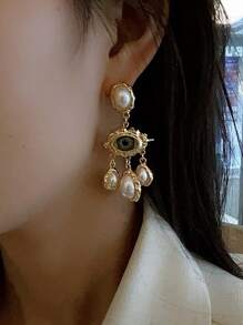 1 对独特时尚夸张恶魔眼珍珠流苏吊坠耳环，适合女士日常佩戴、婚礼、约会、度假、万圣节派对、圣诞节、新年、情人节、母亲节礼物、妈妈、母亲、母亲节、礼物 - 金黃色-耳環 - 查看 2