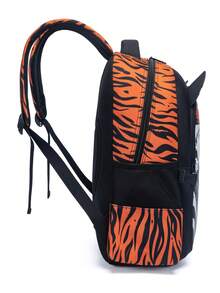 3 件儿童时尚 3D 卡通人物背包套装，带午餐盒和铅笔盒，加垫透气肩带和背板，包括毛绒吊坠，适合上学、旅行、徒步旅行、露营、最佳返校、生日礼物套装 - 虎紋黑 - 查看 7