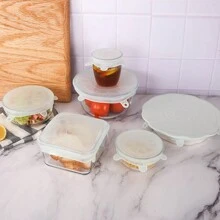 6 件硅胶弹力盖，可重复使用的碗用食品储存盖，6 种不同尺寸，适合大多数容器，可在洗碗机和冰箱中安全储存，厨房用品，适用于户外、露营 - 彩色 - 查看 4