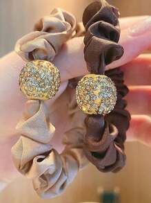 4pcs/Set Women's Leopard Print Bejeweled Ball Elastic Hair Ties, Black Stylish Hair Scrunchies Ponytail Holders, Rubber Band, Hair Rope Hair Accessories Head Accessories Elastic Band - Multicolor - View 3