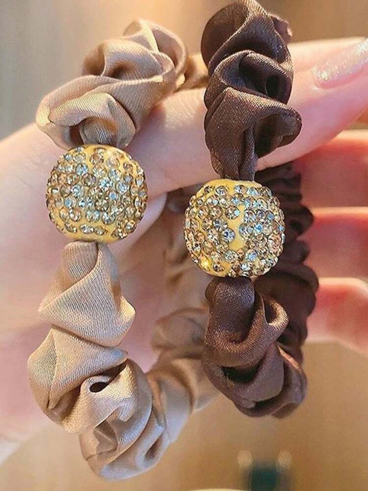 4pcs/Set Women's Leopard Print Bejeweled Ball Elastic Hair Ties, Black Stylish Hair Scrunchies Ponytail Holders, Rubber Band, Hair Rope Hair Accessories Head Accessories Elastic Band - Multicolor - View 3