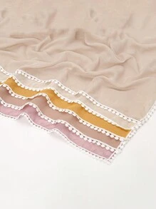 1pc dames Bali-garen effen kleur sjaal met kleine kanten rand, bijpassende ademende, huidvriendelijke wikkelsjaal, geschikt voor dagelijks gebruik