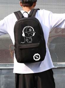 Lightweight Graphic Fluorescent Glow-In-The-Dark Backpack /Shoulder Bag, Large Capacity, Adjustable Straps, Versatile For Casual, School, College, High School, Men (All Webbing Prints Random) Hiking Hiking Student Fall Travel Christmas Winter Gifts Holiday Thanksgiving Multi-Functional Outdoor Portable Fashionable Casual Backpack Dad Gifts Vacation Funny Gifts Side Bags Satchel Bag Leather Bag Hobo Bag Hip Bag Black Bag Travel Essentials School Bag Camping Travel Bag Summer Back To School Laptop Case The Sporty Life Bag Pack Backpacks Travel Must Haves Large Bag Spring School Bags Large Capacity Bag - Black - View 2