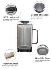 14oz Stainless Steel Insulated Tumbler With Handle - Leak-Proof, Vacuum Insulated Travel Mug With Straw, Hot & Cold - Grey - View 6
