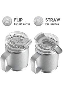 14oz Stainless Steel Insulated Tumbler With Handle - Leak-Proof, Vacuum Insulated Travel Mug With Straw, Hot & Cold - Grey - View 5