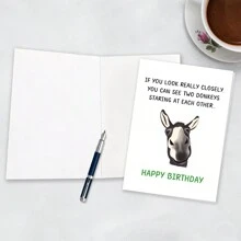1pc, Funny Donkey Birthday For Him Her, Quirky Birthday Card For Friend Brother Sister, Humorous Birthday Greeting Card For Men Women, Two Donkeys Staring At Each Other