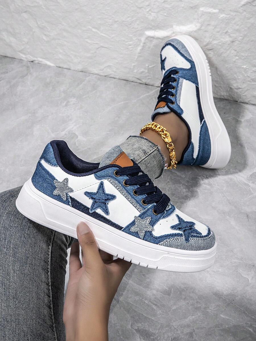Giày thể thao đế dày thiết kế hình ngôi sao vải trung tính mùa xuân thời trang giản dị buộc dây cho nữ
