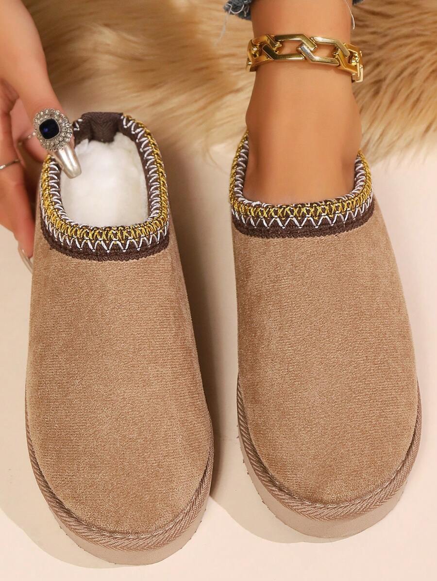 Women's Low Top Indoor Comfy Slippers Winter Warm Shoes - Màu Khaki - Xem 1