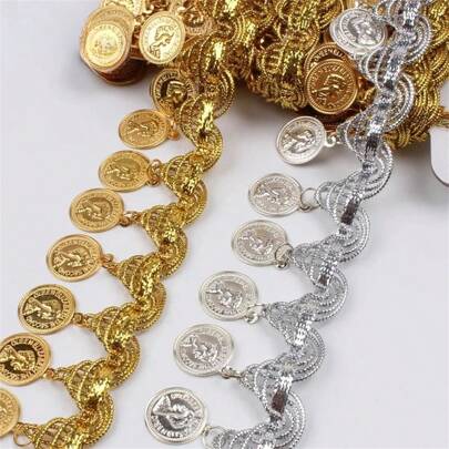 35mm 1yard Gold Silver Fringe Metallic Queen Paillette Lace For Wedding Party Dance Dress Handmade Sewing Costume Fabric Trims