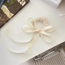 1入組芭蕾風格蝴蝶結絲帶髮圈，韓式雙馬尾彈性，帶飾帶子可愛髮圈 - 彩色 - 查看 8