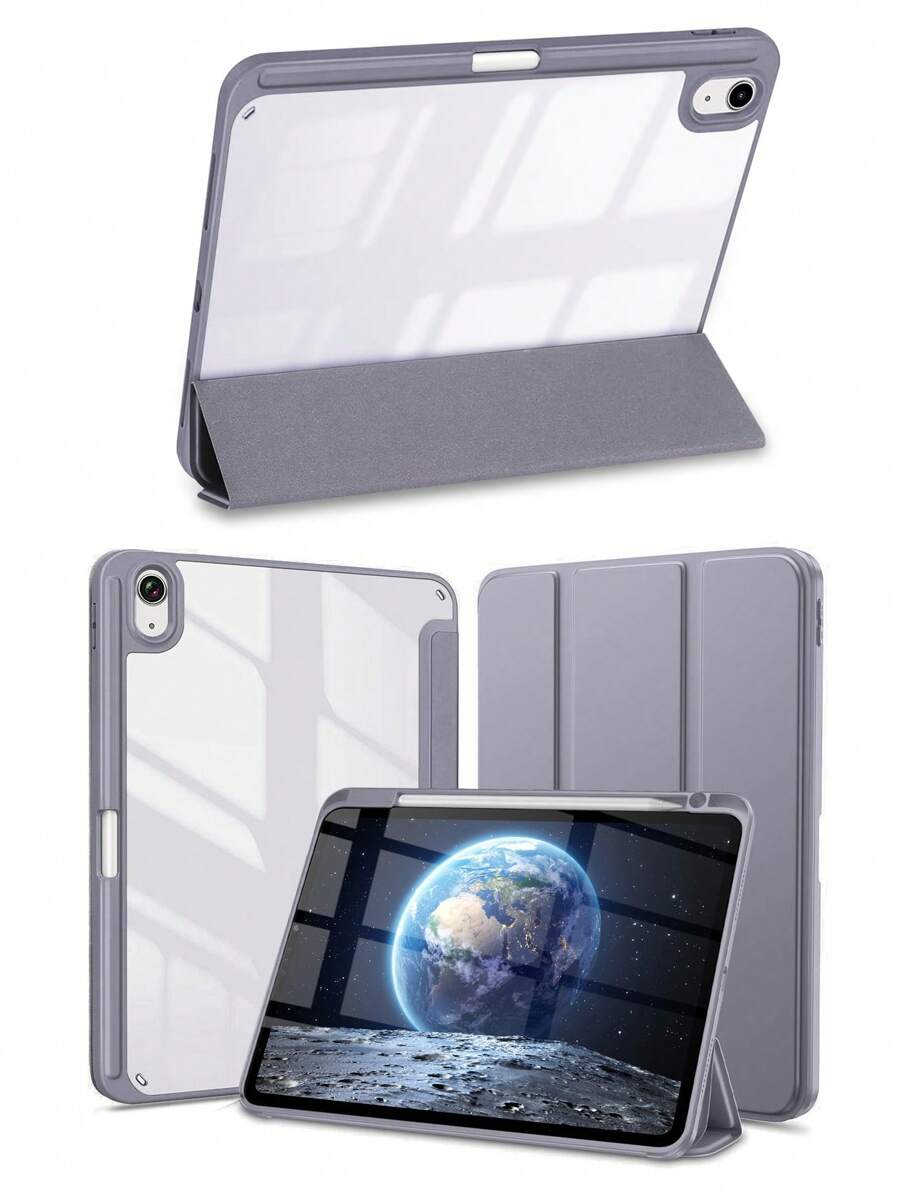 Apple 1 chiếc ốp lưng màu xám tím Smart Cover tương thích với iPad Pro 11 inch 1, 2, 12,9, 3, Air, 4, 5, iPad 10, 9, 8, 7, 10,9, 10,2, 10,5, 9,7 inch Mini, 4, 5, 6, thế hệ trong suốt, có khe cắm bút, giá đỡ chống rơi, máy tính bảng bằng da