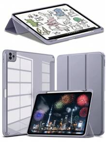 Apple 1 chiếc ốp lưng màu xám tím Smart Cover tương thích với iPad Pro 11 inch 1, 2, 12,9, 3, Air, 4, 5, iPad 10, 9, 8, 7, 10,9, 10,2, 10,5, 9,7 inch Mini, 4, 5, 6, thế hệ trong suốt, có khe cắm bút, giá đỡ chống rơi, máy tính bảng bằng da - Bụi tím - Xem 3