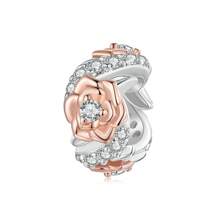 bamoer Colgante de plata de ley 925 Bamoer con hoja de ginkgo amarilla/planta/flor/mariposa de circonia, cuenta de otoño con rosa para ajustar el brazalete de mujer de joyería fina DIY