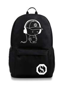 Lightweight Graphic Fluorescent Glow-In-The-Dark Backpack /Shoulder Bag, Large Capacity, Adjustable Straps, Versatile For Casual, School, College, High School, Men (All Webbing Prints Random) Hiking Hiking Student Fall Travel Christmas Winter Gifts Holiday Thanksgiving Multi-Functional Outdoor Portable Fashionable Casual Backpack Dad Gifts Vacation Funny Gifts Side Bags Satchel Bag Leather Bag Hobo Bag Hip Bag Black Bag Travel Essentials School Bag Camping Travel Bag Summer Back To School Laptop Case The Sporty Life Bag Pack Backpacks Travel Must Haves Large Bag Spring School Bags Large Capacity Bag - Black - View 6