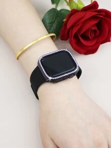 兼容 表带和表壳组合套装 时尚、运动、柔软舒适的铆钉扣硅胶表带 + 闪亮镶钻防摔防刮 PC 表壳，带钢化玻璃膜一体式表壳兼容 38/40/41/42/44/45/46/49mm 替换表带表壳兼容 Series Ultra/11/10/9/8/7/6/5/4/3/Se 女士表带表壳 - 黑色 - 查看 4