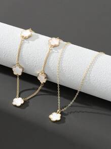 2pcs Fashionable Lucky Five-Leaf Clover Pendant Necklace Set For Women Valentines,Mom,Mother,Mother's Day,Gift