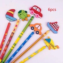 12/6/3/1 pièce Crayons HB de 21,5 cm à motifs aléatoires de voitures et bateaux de dessin animé, papeterie créative pour enfants, convient pour le bureau, les fournitures scolaires, les cadeaux de la Journée de l'enfant, les essentiels des étudiants
