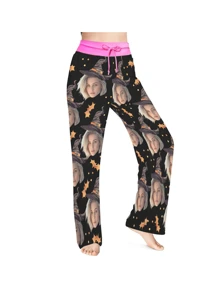 [DIY] Personalized Women's Halloween Funny Pajama Pants, Custom Photo Printed, Novelty Gift, Big Head Portrait, Humorous Face Replacement, Lightweight, Breathable, Quick-Drying, Silky Soft Fabric, Gift For Friends/Partner, Party/Birthday Present
