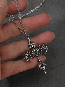 复古哥特式火焰吊坠项链 - 銀色 - 查看 3