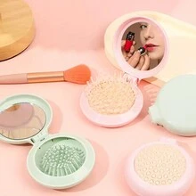 1pc Foldable Air Cushion Comb Massage Comb Makeup Mirror Compact Portable Pocket Mini Air Cushion Comb For Women - Multicolor - View 7