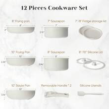 Sweetcrispy 12 Pcs Pots And Pans Set, Stackable Non-Stick Set, Nonstick - Kitchen Cookware Set With Detachable Handle, Induction Cookware, Oven, Beige - Beige - View 3