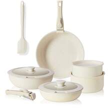 Sweetcrispy 12 Pcs Pots And Pans Set, Stackable Non-Stick Set, Nonstick - Kitchen Cookware Set With Detachable Handle, Induction Cookware, Oven, Beige - Beige - View 2