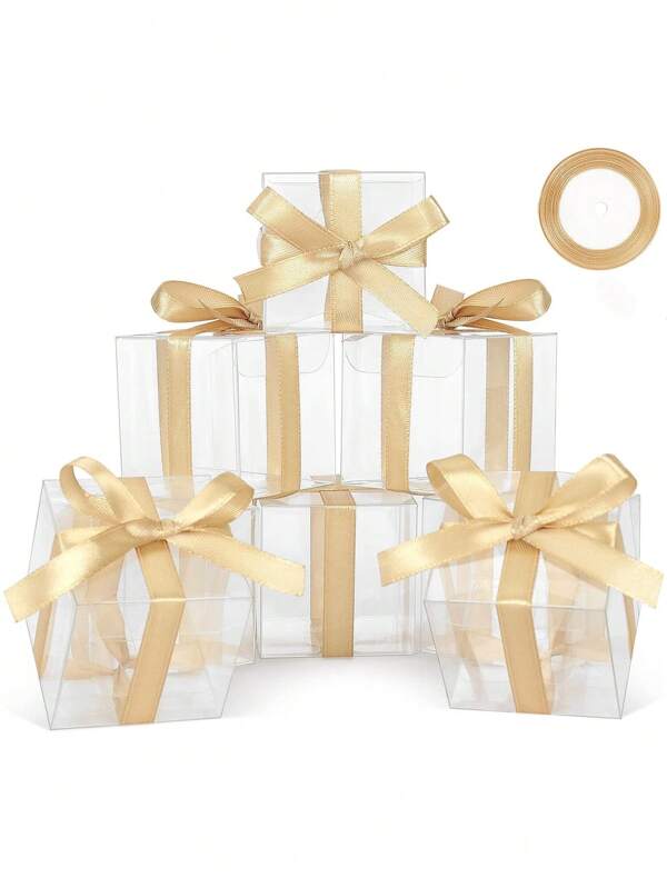 30/50 Peças Caixas Transparentes para Lembrancinhas de Festa (com Fita de Presente), 2*2*2 Polegadas, Caixas de Embalagem Individual para Macarons, Cupcakes, Doces, Sabonetes, Volta às Aulas, Dia dos Namorados