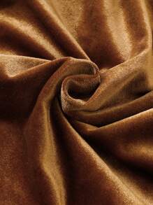 2pcs/Set Tween Girl Velvet Top & PU Leather Ruffle Shorts Elegant Party Outfit, Autumn - Brown - View 6