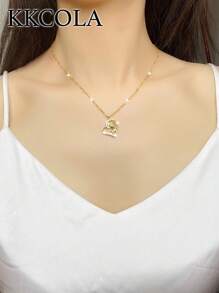 KKCOLA 1 chiếc vòng cổ trái tim đính đá và hoa trang trí bằng đồng trang sức ngày lễ tình nhân, mẹ, mẹ, ngày của mẹ, quà tặng - Vàng - Xem 2