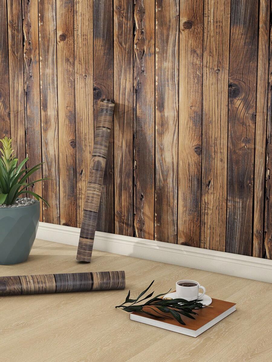 1 rollo de papel tapiz de imitación de grano de madera de color marrón amarillento con estilo retro, adecuado para la decoración del hogar. Gabinetes de cocina, mesas y sillas, fondos de habitación, renovaciones del hogar, suministros impermeables y antifouling para el regreso a la escuela, decoración de Halloween, paneles de pared desmontables, papel tapiz, artículos de decoración de primavera para renovar su hogar, pegatinas de decoración de ramas, regalos de cumpleaños y graduación