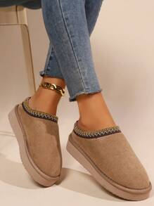 Women's Low Top Indoor Comfy Slippers Winter Warm Shoes - Màu Khaki - Xem 5