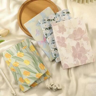 “Ins-Style Flora”别致花卉面料笔记本 - A5 尺寸，艺术日记本和日记本，采用清新设计“东方丝绸”