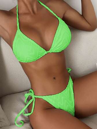 2025新款纯色纹理面料比基尼套装，性感比基尼，适合海滩度假