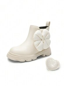 Girls Chelsea Boots Side Zipper Accessories Ankle Booties Toddler/Little Kid/Big Kid,Flower-Shaped Decoration,Heart-Shaped Decoration - 杏色 - 查看 4