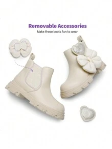 Girls Chelsea Boots Side Zipper Accessories Ankle Booties Toddler/Little Kid/Big Kid,Flower-Shaped Decoration,Heart-Shaped Decoration - 杏色 - 查看 5